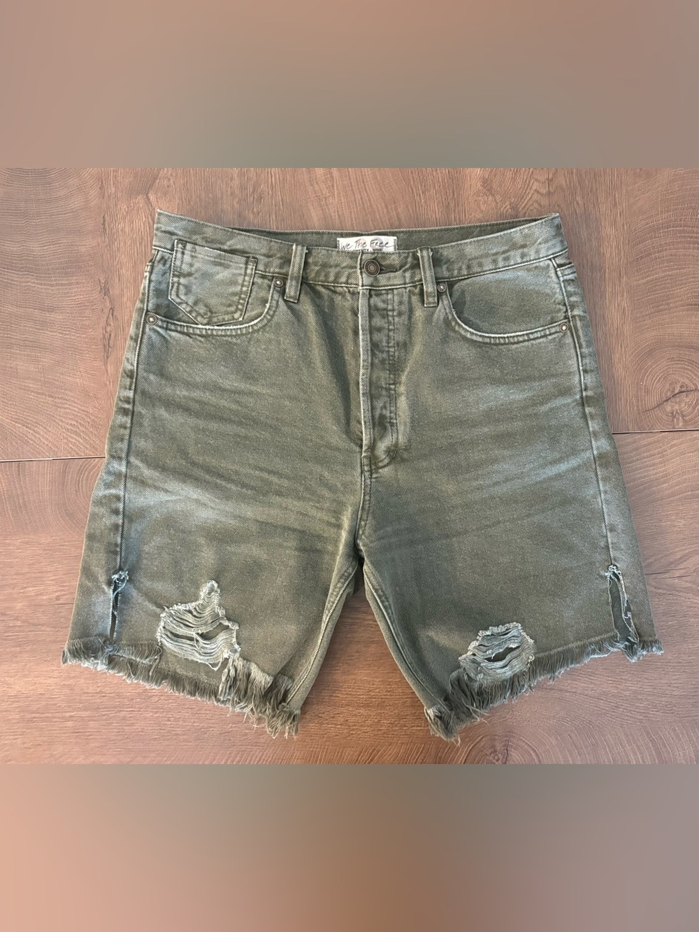 We The Free Olive Green Distressed Menβs Denim Shorts